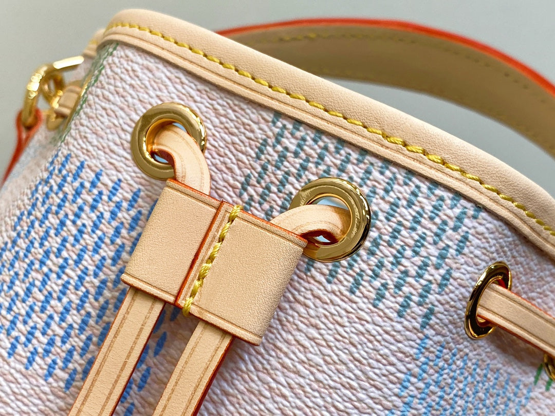 NANO NOE 13 DAMIER CANVAS BEIGE CALFSKIN GOLD HARDWARE