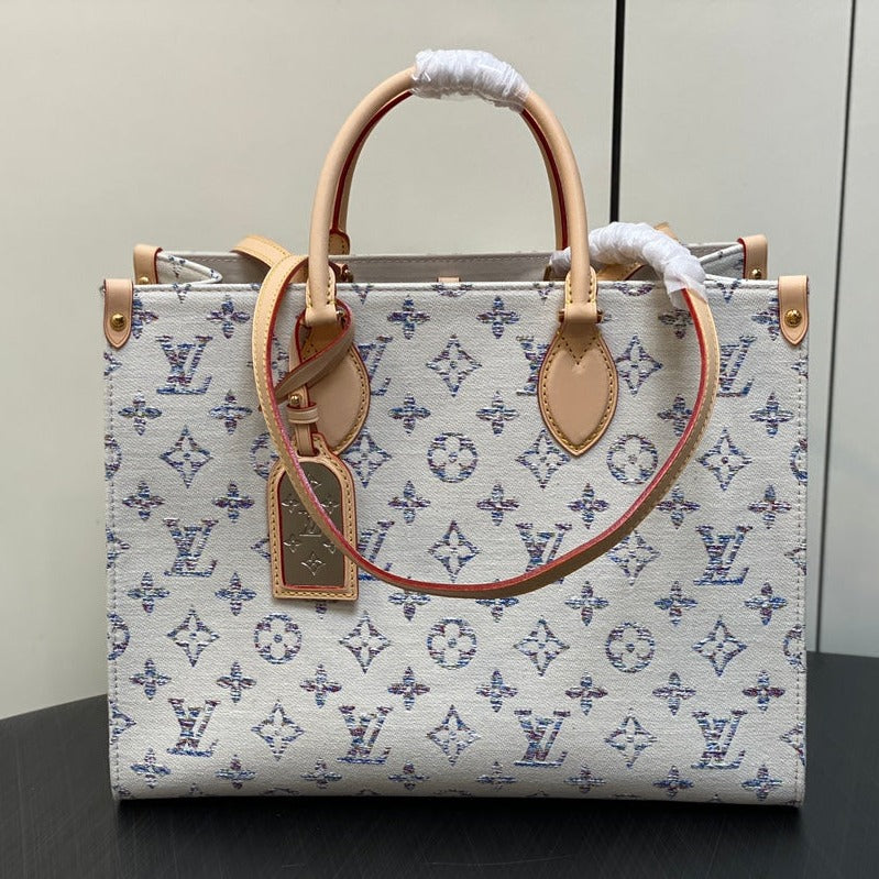 ONTHEGO MM 35CM TISSU JACQUARD MONOGRAMME BEIGE MULTICOLORE