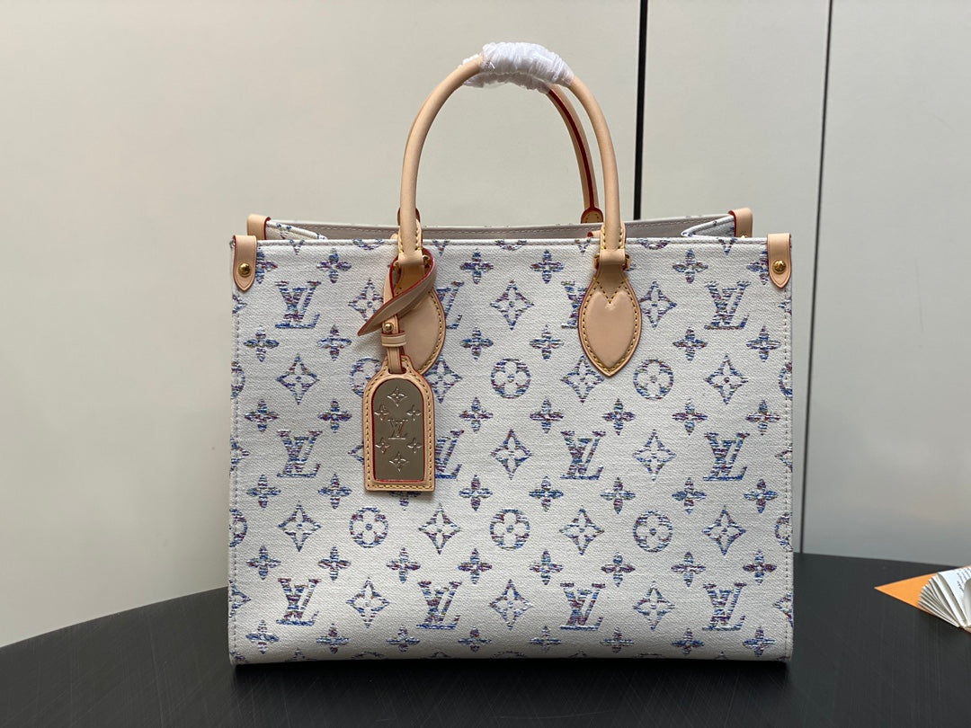 ONTHEGO MM 35CM TISSU JACQUARD MONOGRAMME BEIGE MULTICOLORE