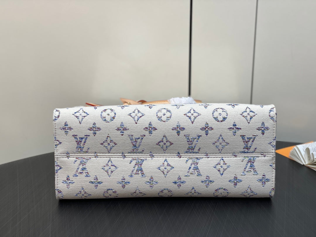 ONTHEGO MM 35CM TISSU JACQUARD MONOGRAMME BEIGE MULTICOLORE