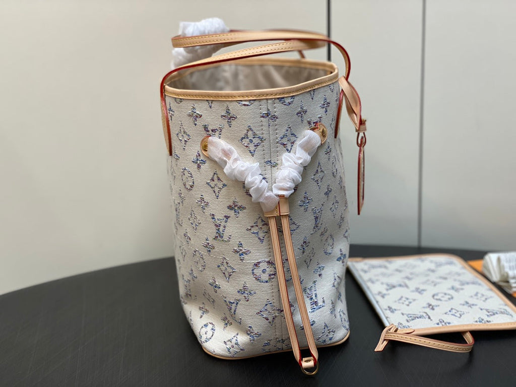 NEVERFULL MM 31 MULTICOLOR BEIGE MONOGRAM JACQUARD FABRIC