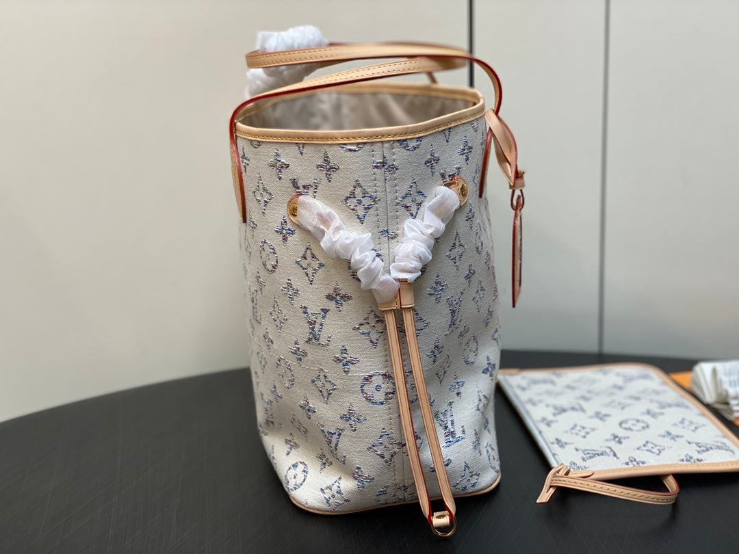 NEVERFULL MM 31 MULTICOLOR BEIGE MONOGRAM JACQUARD FABRIC