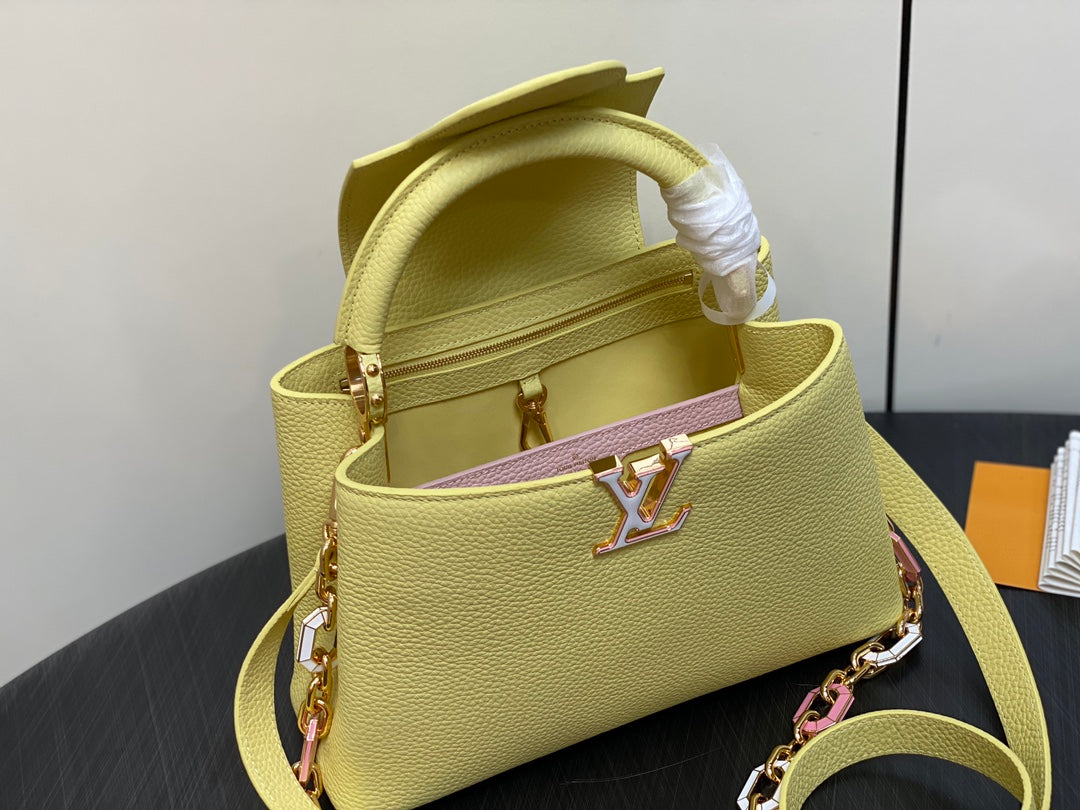CAPUCINES MM 31.5 YELLOW TAURILLON LEATHER GOLD HARDWARE