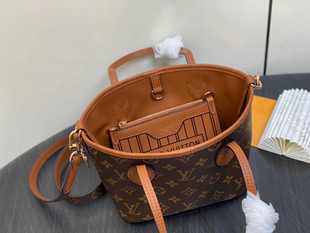 NEVERFULL 24 BANDOULIÈRE INSIDE OUT BB CUIR DE VEAU MARRON 