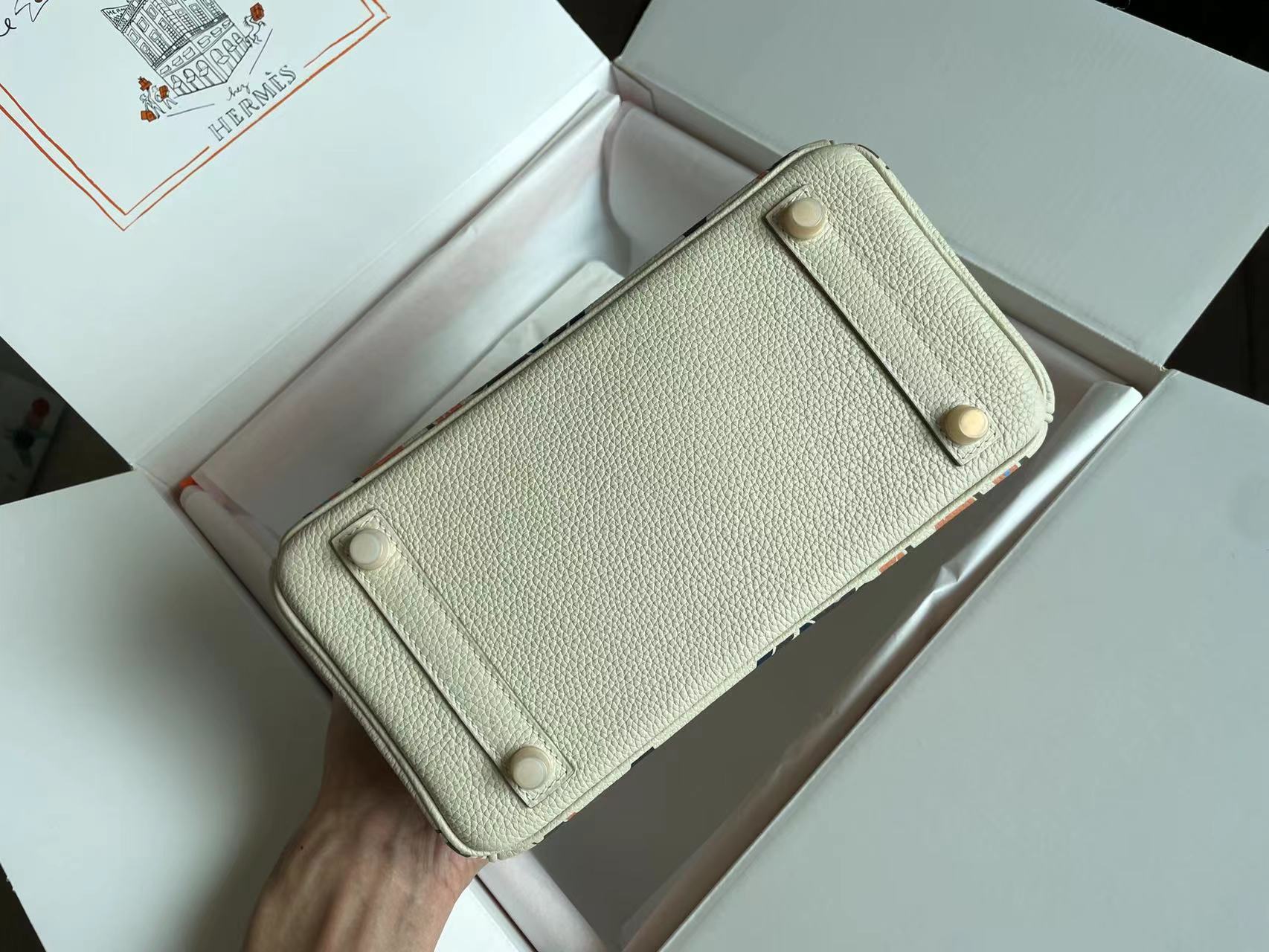 バーキン 25 バッグ（ホワイトクリームカーフスキン、カラフルなステッカー付き、オーダーメイド）