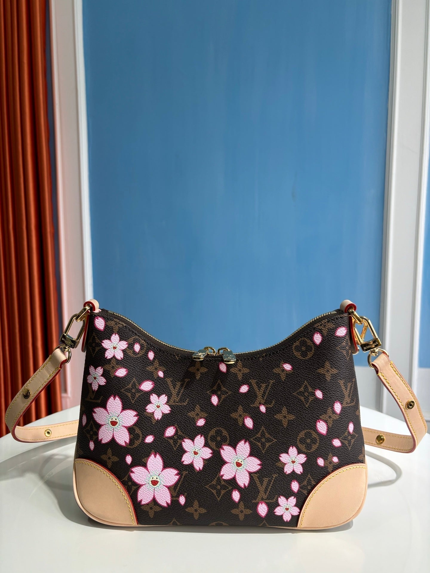 LV X TM BOULOGNE PM 29CM TOILE MONOGRAMME SAKURA MARRON FLEUR DE CERISIER