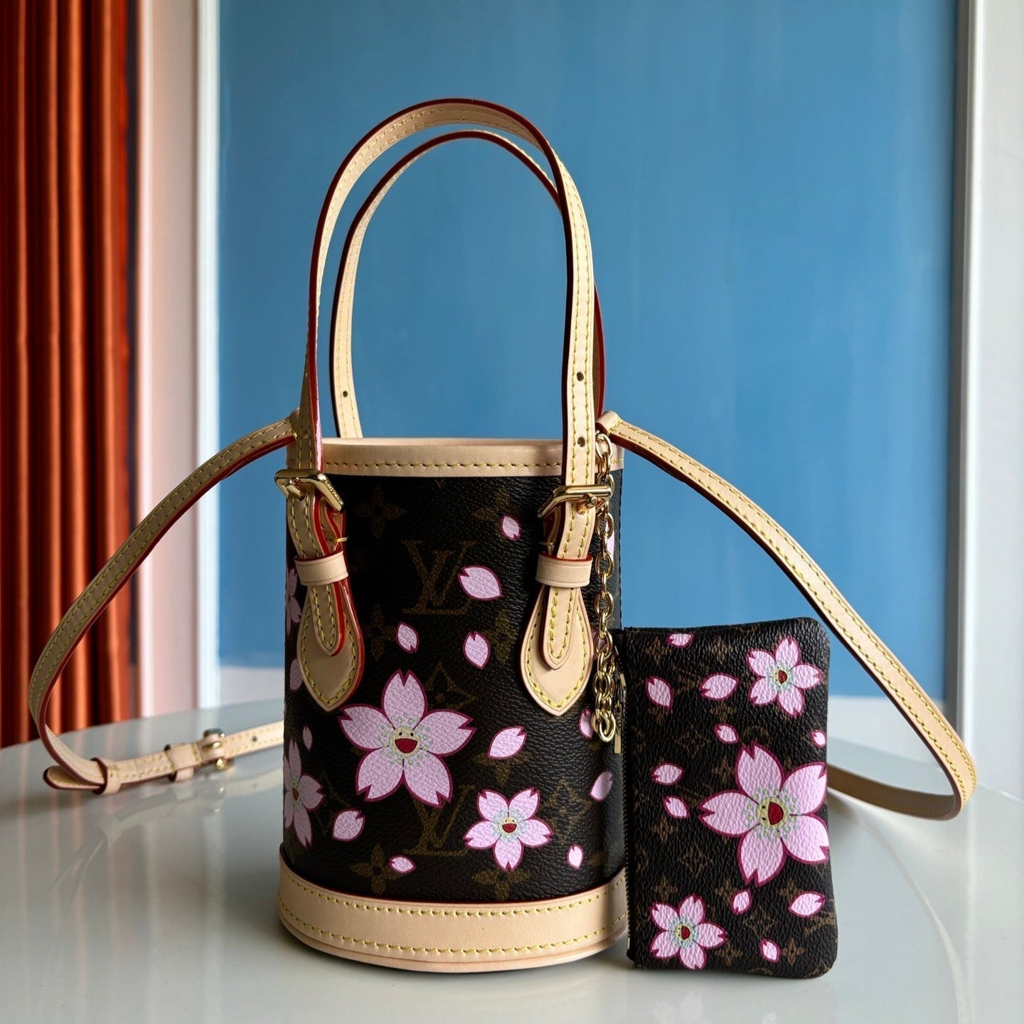 SEAU LV X TM NANO 17 CM TOILE MONOGRAMME FLEUR DE CERISIER MARRON SAKURA