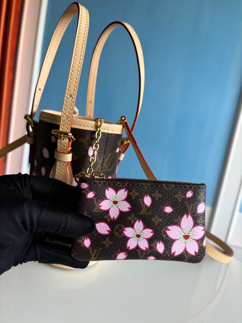 SEAU LV X TM NANO 17 CM TOILE MONOGRAMME FLEUR DE CERISIER MARRON SAKURA