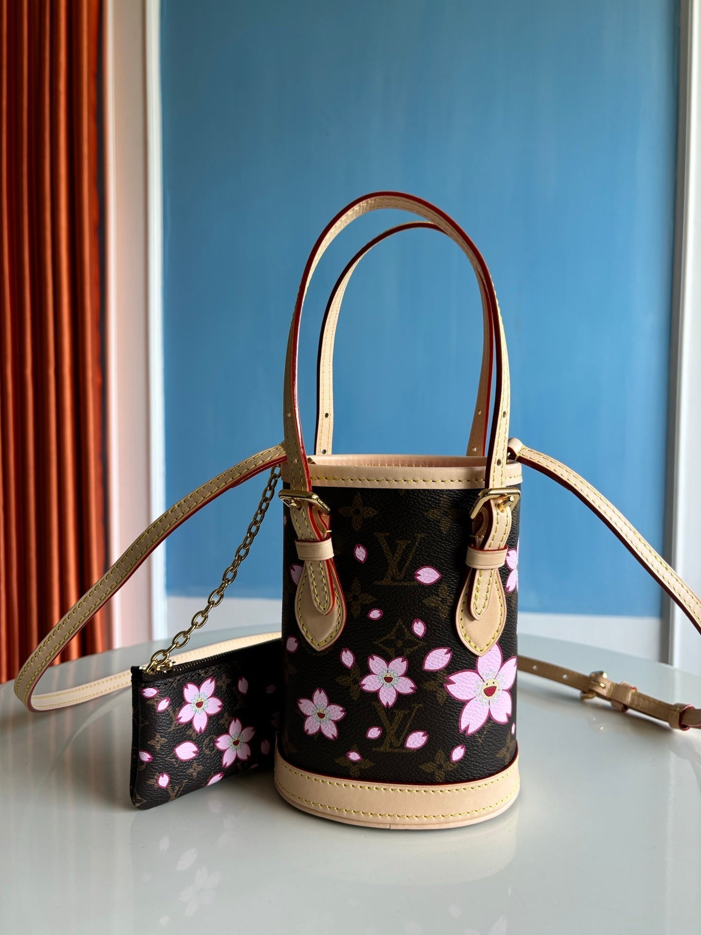 SEAU LV X TM NANO 17 CM TOILE MONOGRAMME FLEUR DE CERISIER MARRON SAKURA