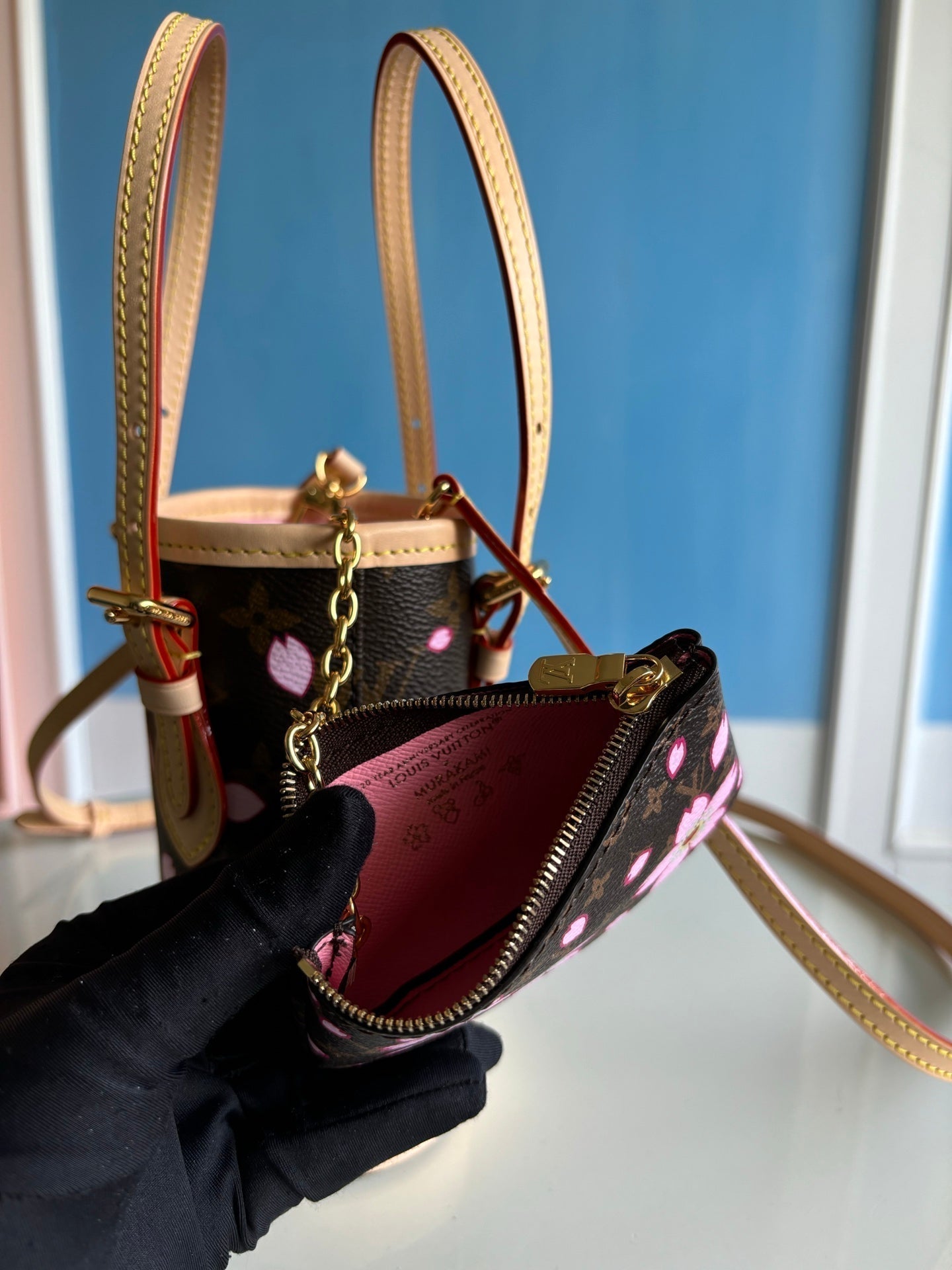SEAU LV X TM NANO 17 CM TOILE MONOGRAMME FLEUR DE CERISIER MARRON SAKURA