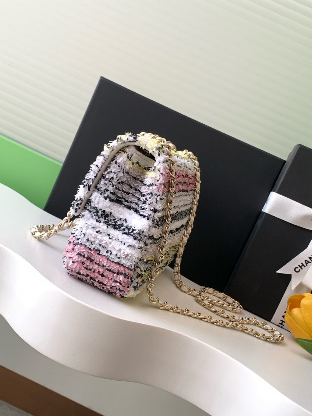 CC 24S FLAP BAG MINI 21CM MULTICOLOR SEQUIN GOLD HARDWARE 238437