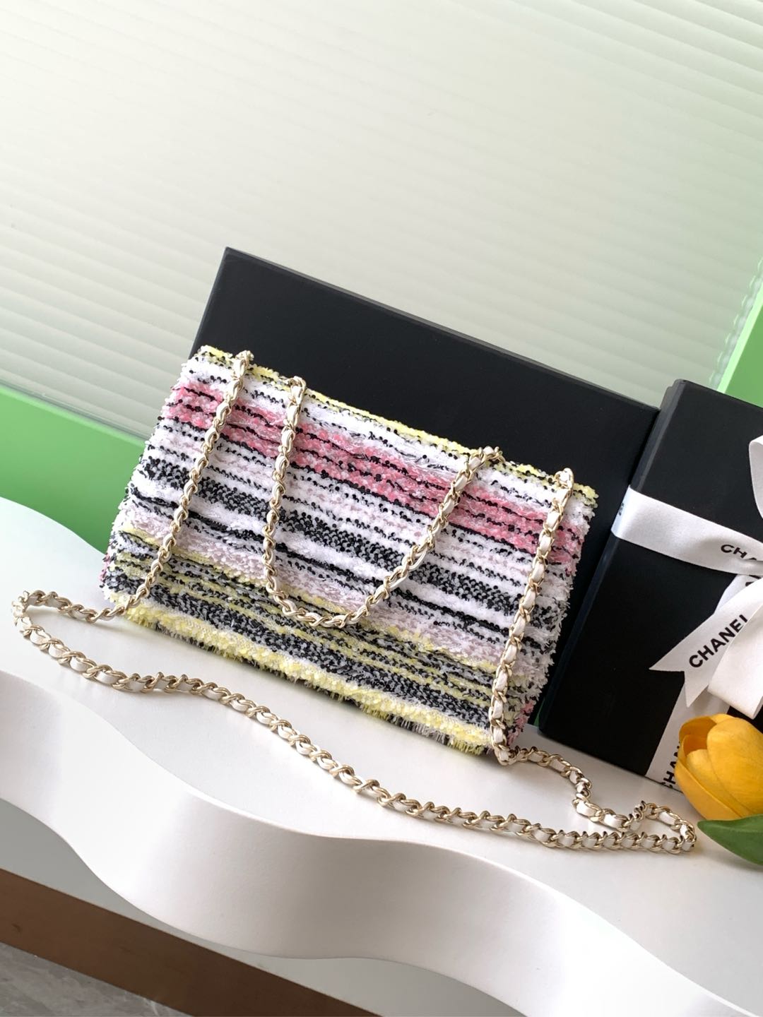 CC 24S FLAP BAG MINI 21CM MULTICOLOR SEQUIN GOLD HARDWARE 238437