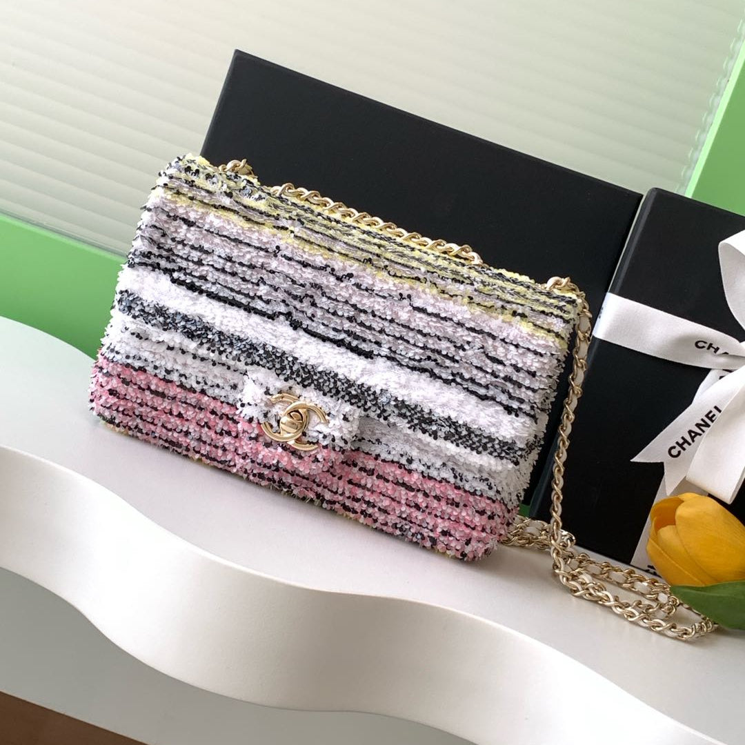 CC 24S FLAP BAG MINI 21CM MULTICOLOR SEQUIN GOLD HARDWARE 238437