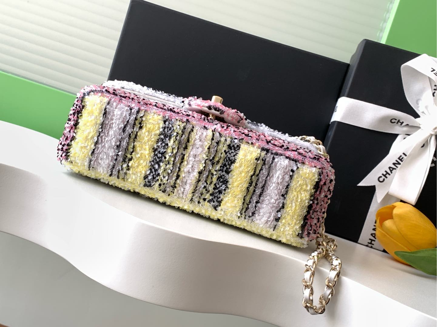 CC 24S FLAP BAG MINI 21CM MULTICOLOR SEQUIN GOLD HARDWARE 238437