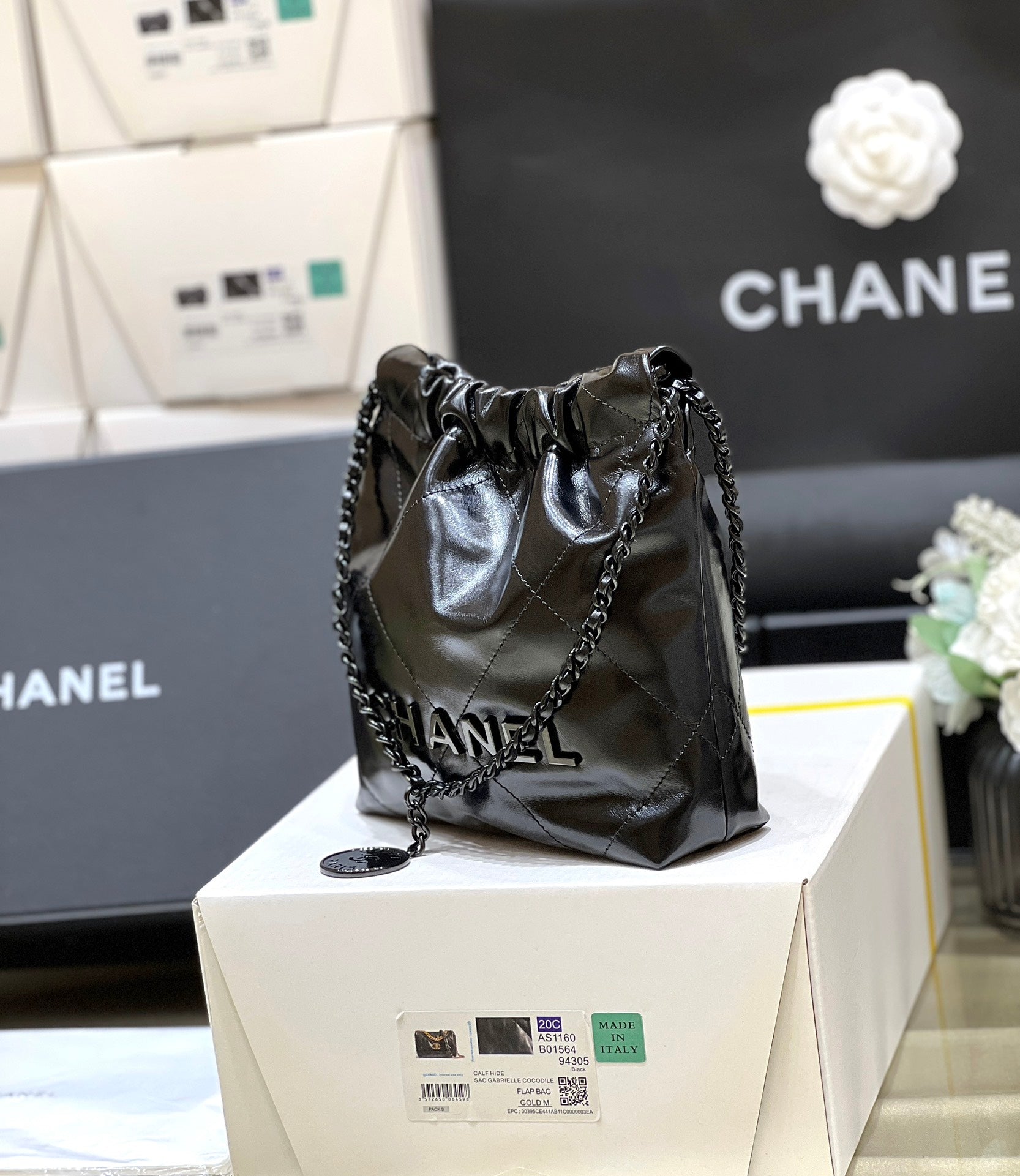 CC22 MINI HOBO BAG 20CM ALL BLACK LAMBSKIN