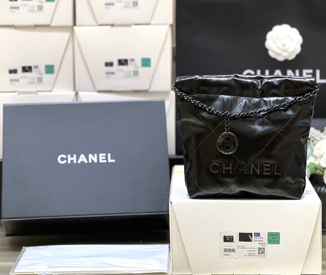 CC22 MINI HOBO BAG 20CM ALL BLACK LAMBSKIN