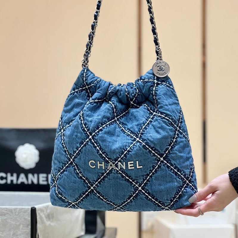 CC 24P STITCHED DENIM SILVER HARDWARE