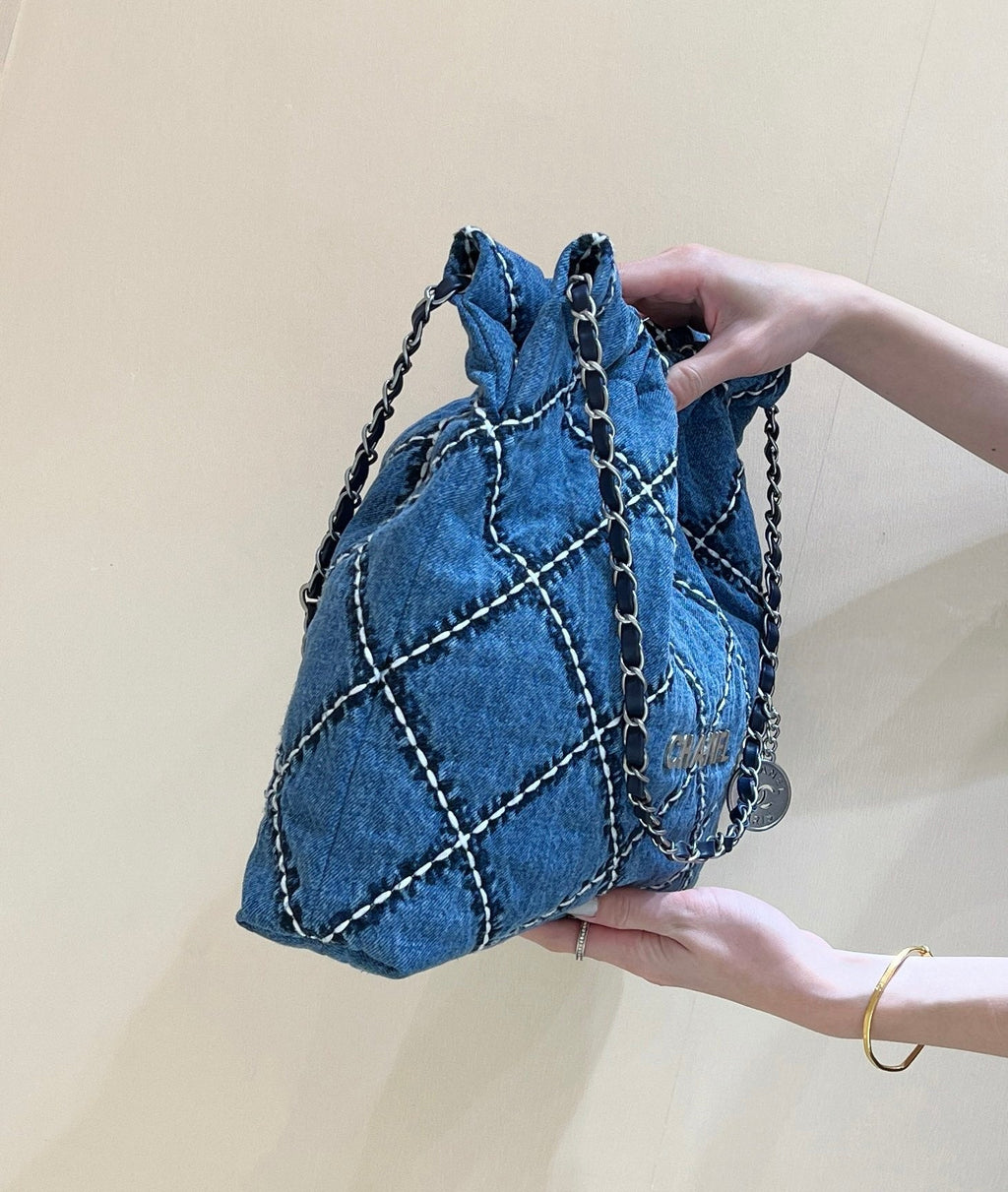 CC 24P STITCHED DENIM SILVER HARDWARE