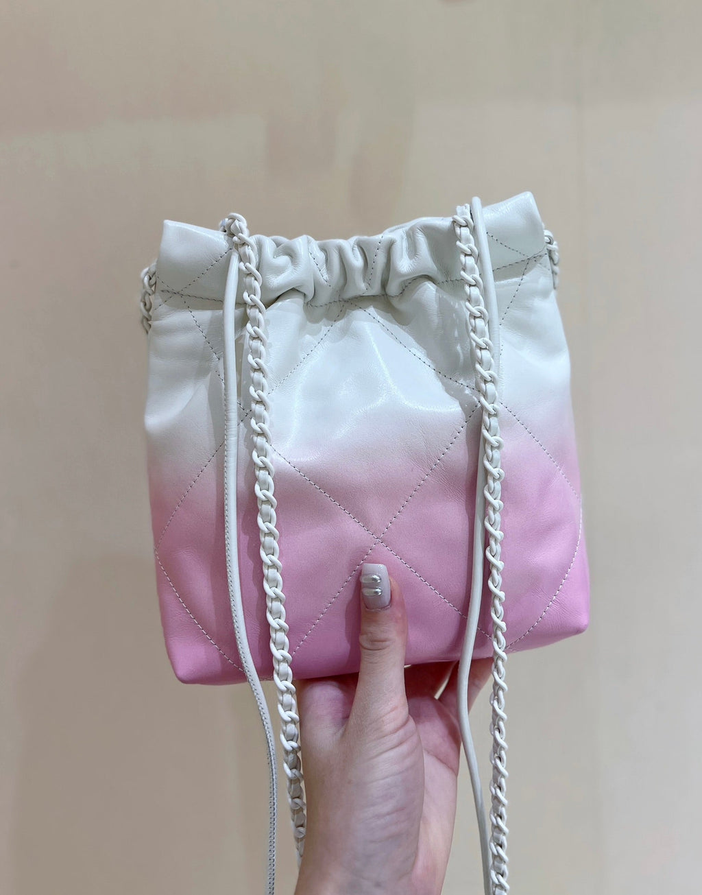 CC22 MINI HOBO BAG 20CM PINK WHITE LAMBSKIN SILVER HARDWARE