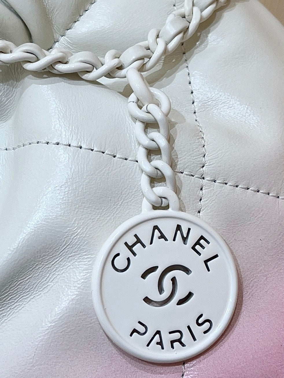 CC22 MINI HOBO BAG 20CM PINK WHITE LAMBSKIN SILVER HARDWARE