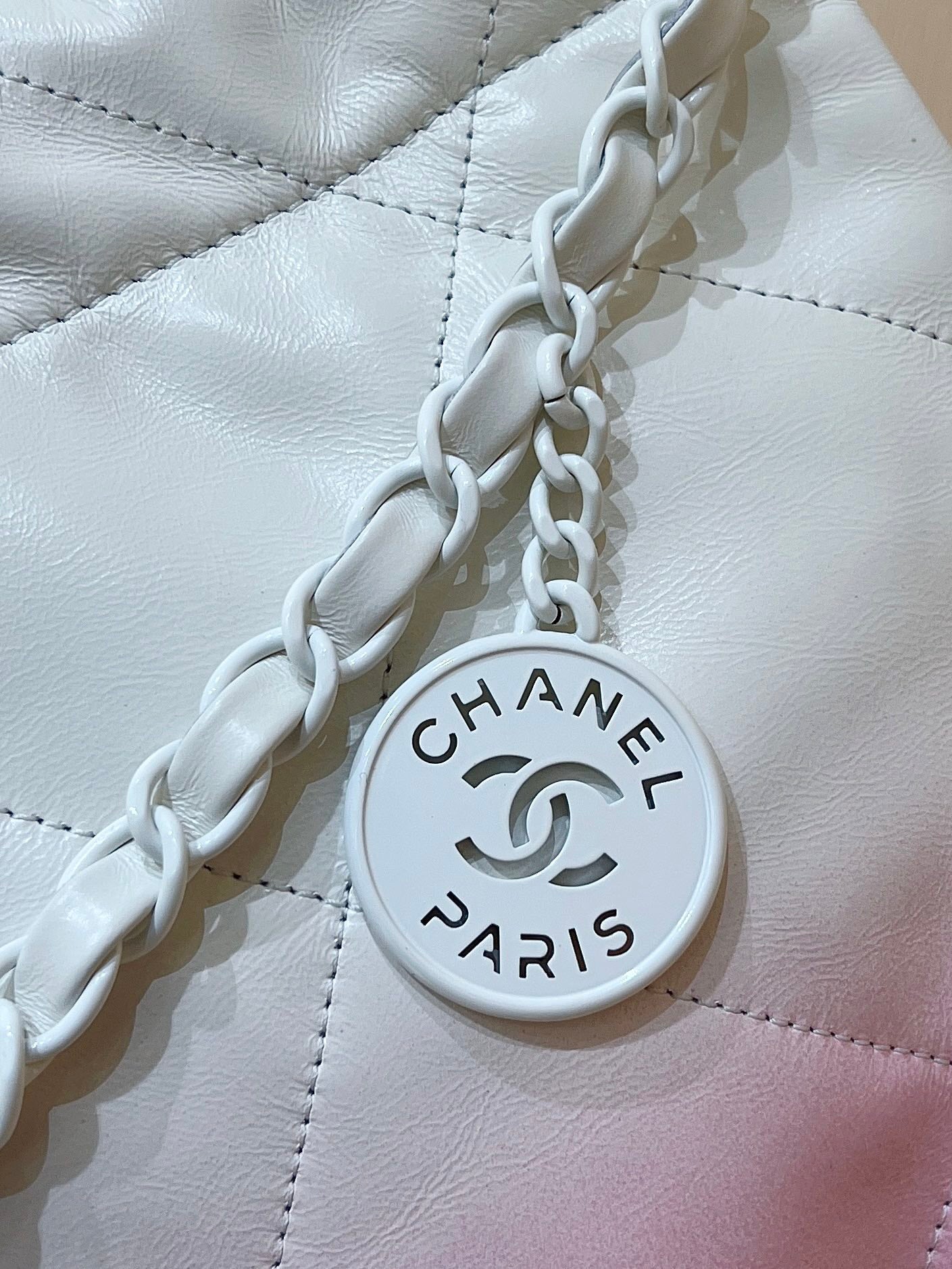 CC22 HOBO BAG PINK WHITE LAMBSKIN SILVER HARDWARE