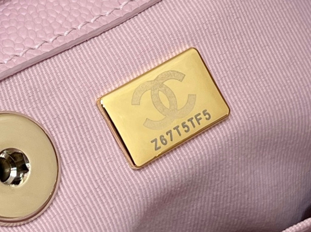 SAC À DOS 24A DUMA EN CUIR CAVIAR ROSE ET QUINCAILLERIE OR CLAIR