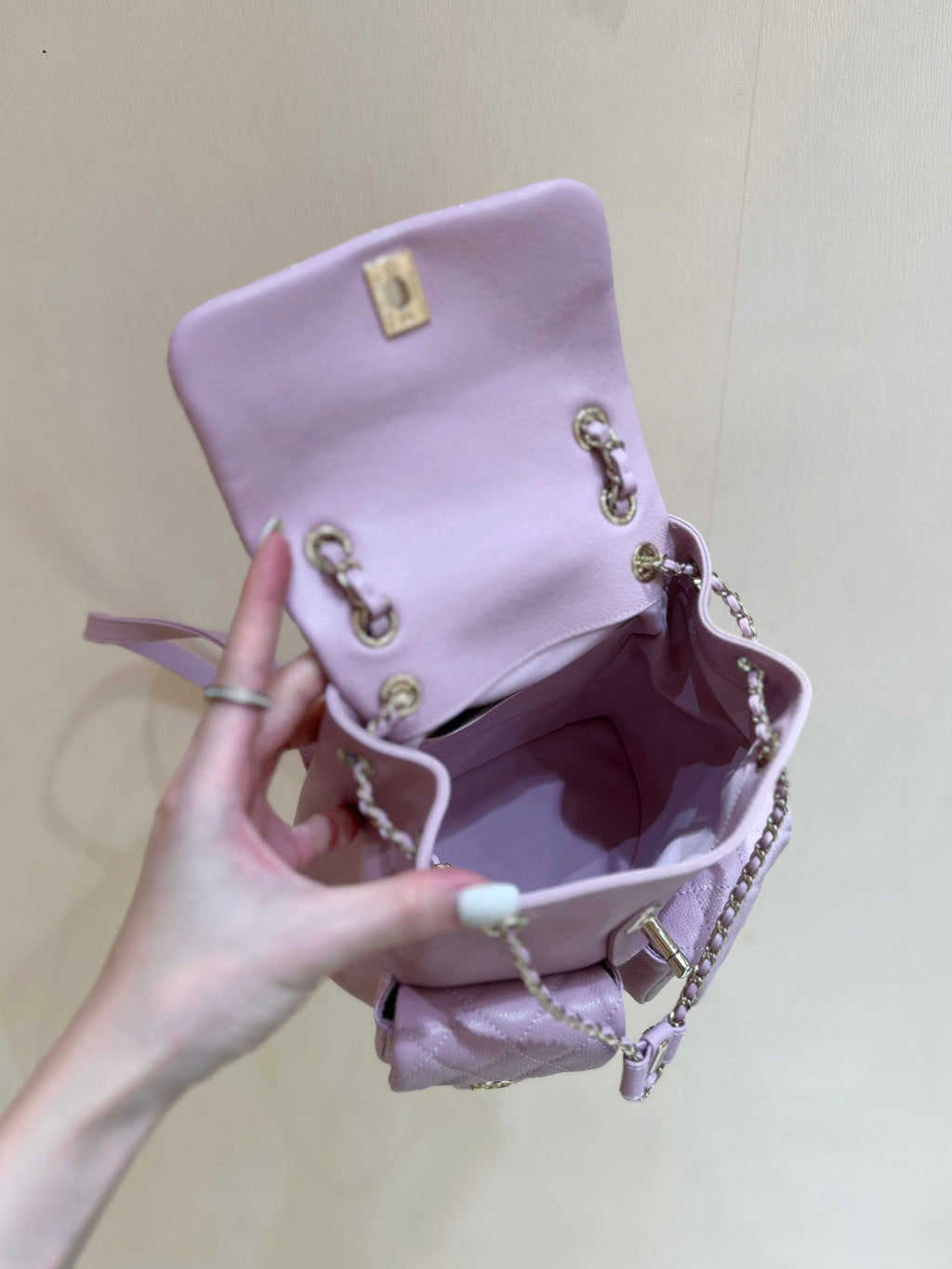 24A DUMA BACKPACK PURPLE CAVIAR LEATHER LIGHT GOLD HARDWARE