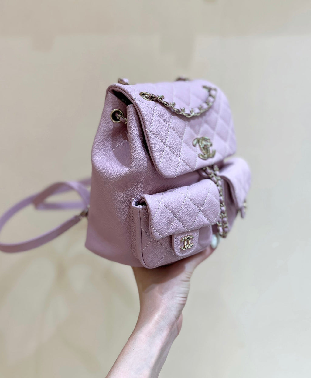 24A DUMA BACKPACK PURPLE CAVIAR LEATHER LIGHT GOLD HARDWARE