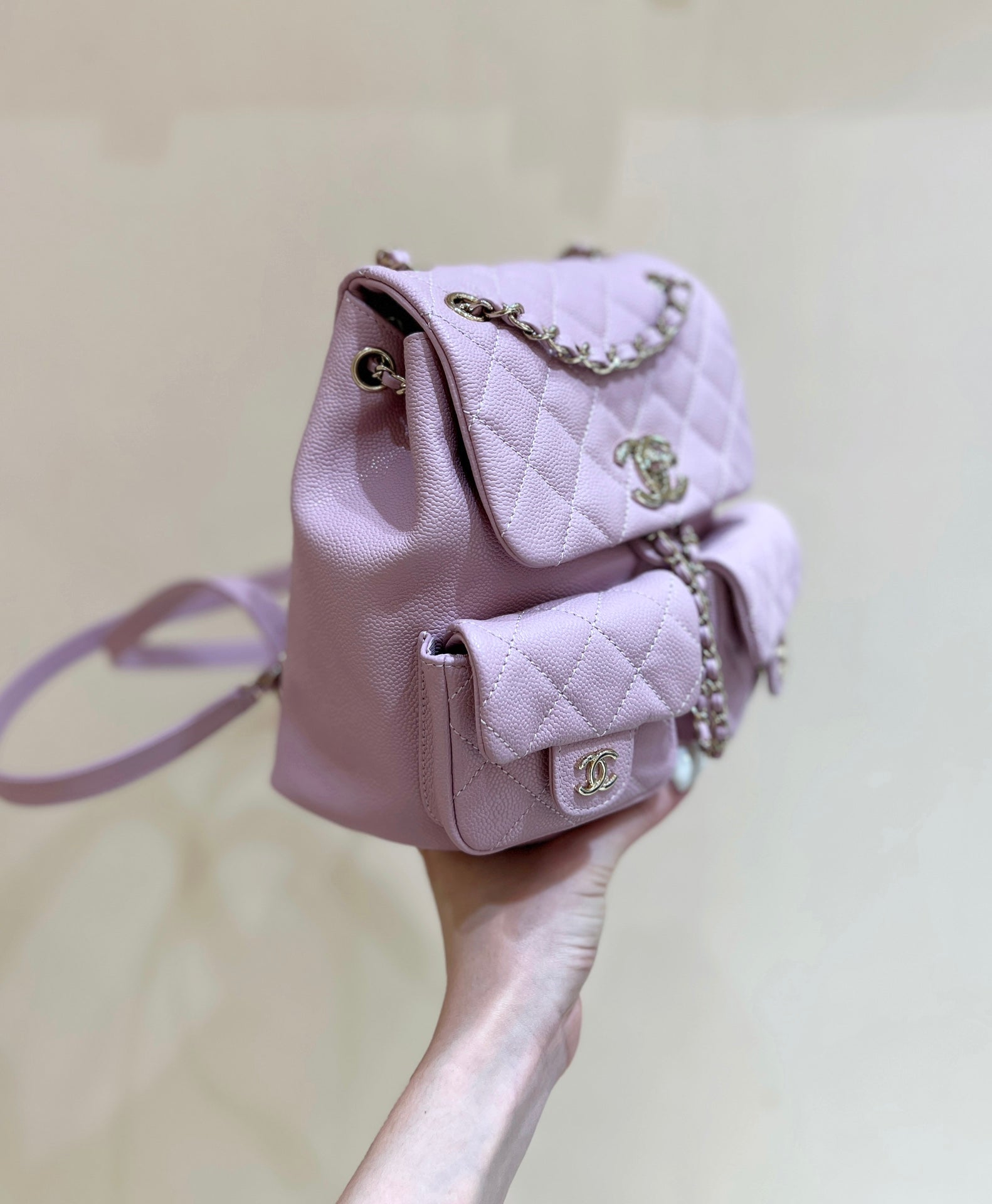 24A DUMA BACKPACK PURPLE CAVIAR LEATHER LIGHT GOLD HARDWARE