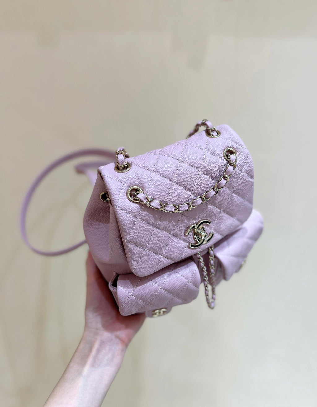 24A DUMA BACKPACK PURPLE CAVIAR LEATHER LIGHT GOLD HARDWARE