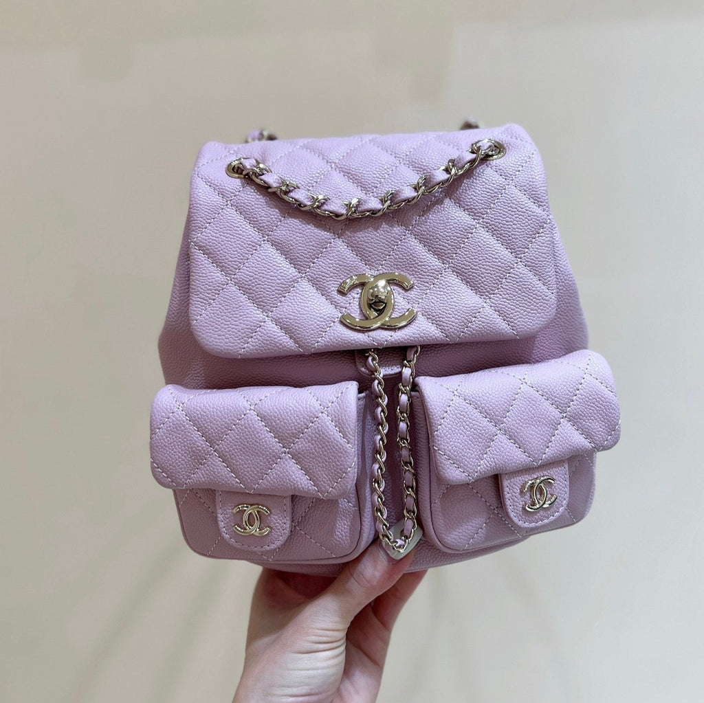 24A DUMA BACKPACK PURPLE CAVIAR LEATHER LIGHT GOLD HARDWARE