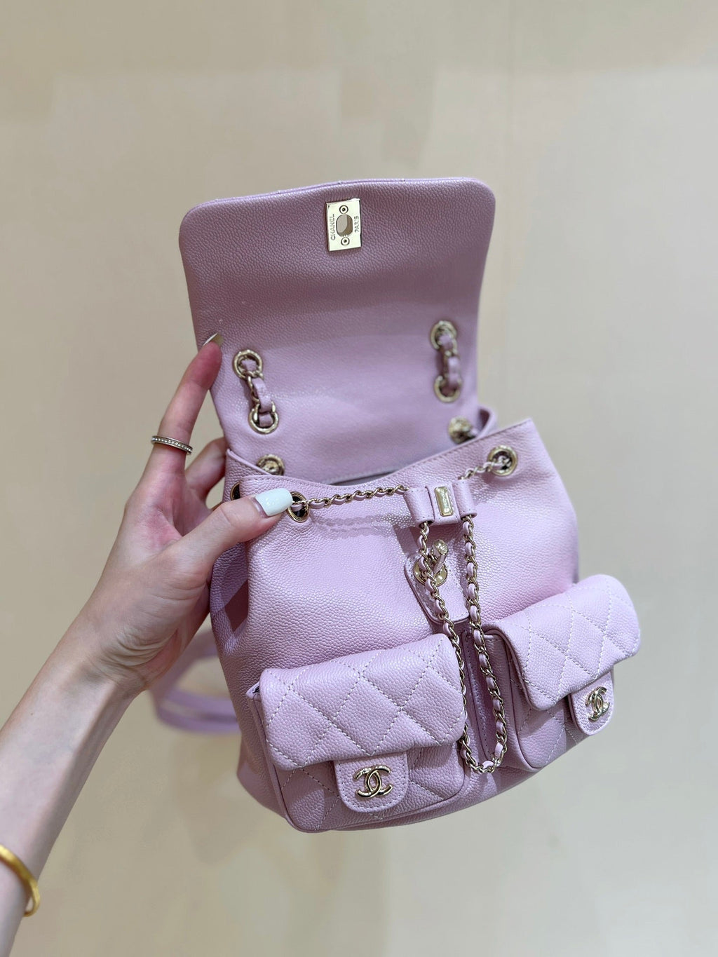 24A DUMA BACKPACK PURPLE CAVIAR LEATHER LIGHT GOLD HARDWARE