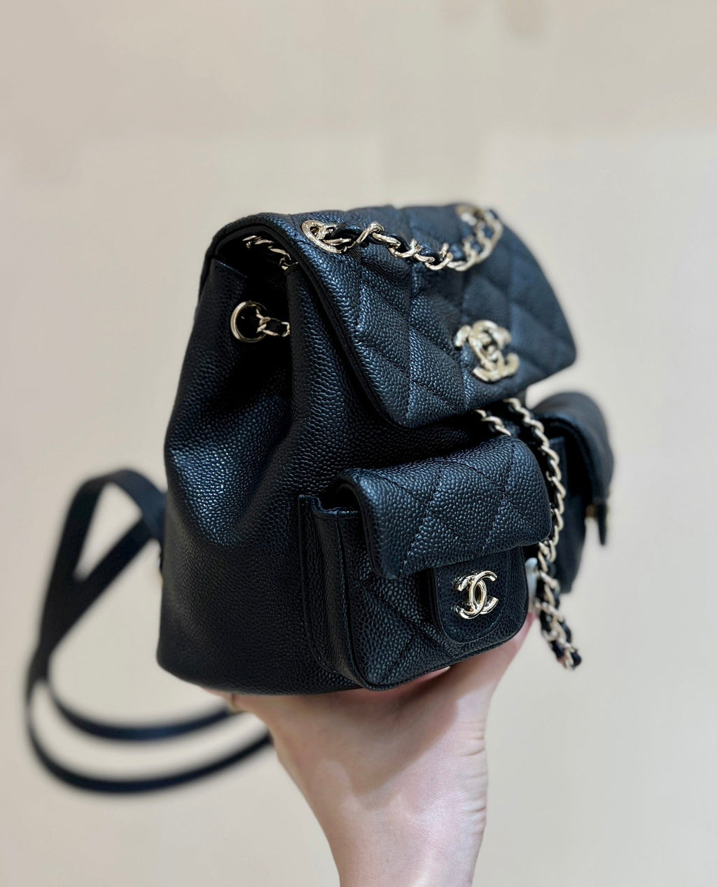 24A DUMA BACKPACK BLACK CAVIAR LEATHER LIGHT GOLD HARDWARE