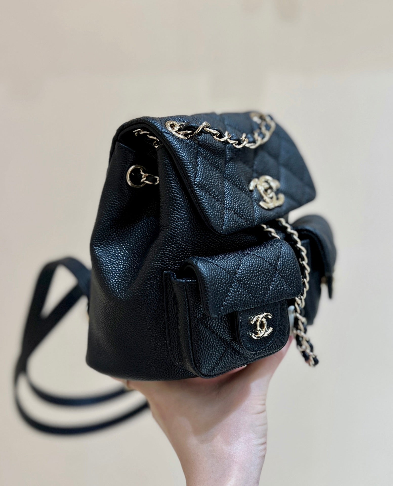 24A DUMA BACKPACK BLACK CAVIAR LEATHER LIGHT GOLD HARDWARE