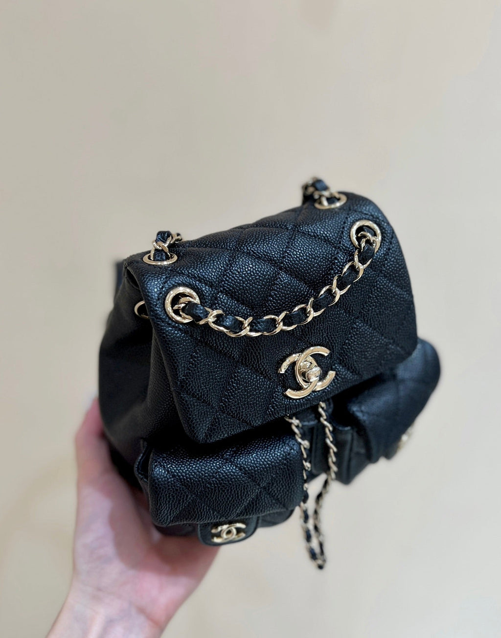 24A DUMA BACKPACK BLACK CAVIAR LEATHER LIGHT GOLD HARDWARE