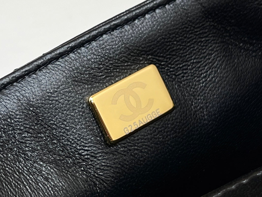 CC 24K MINI FLAP BAG 18CM BLACK LAMBSKIN GOLD HARDWARE
