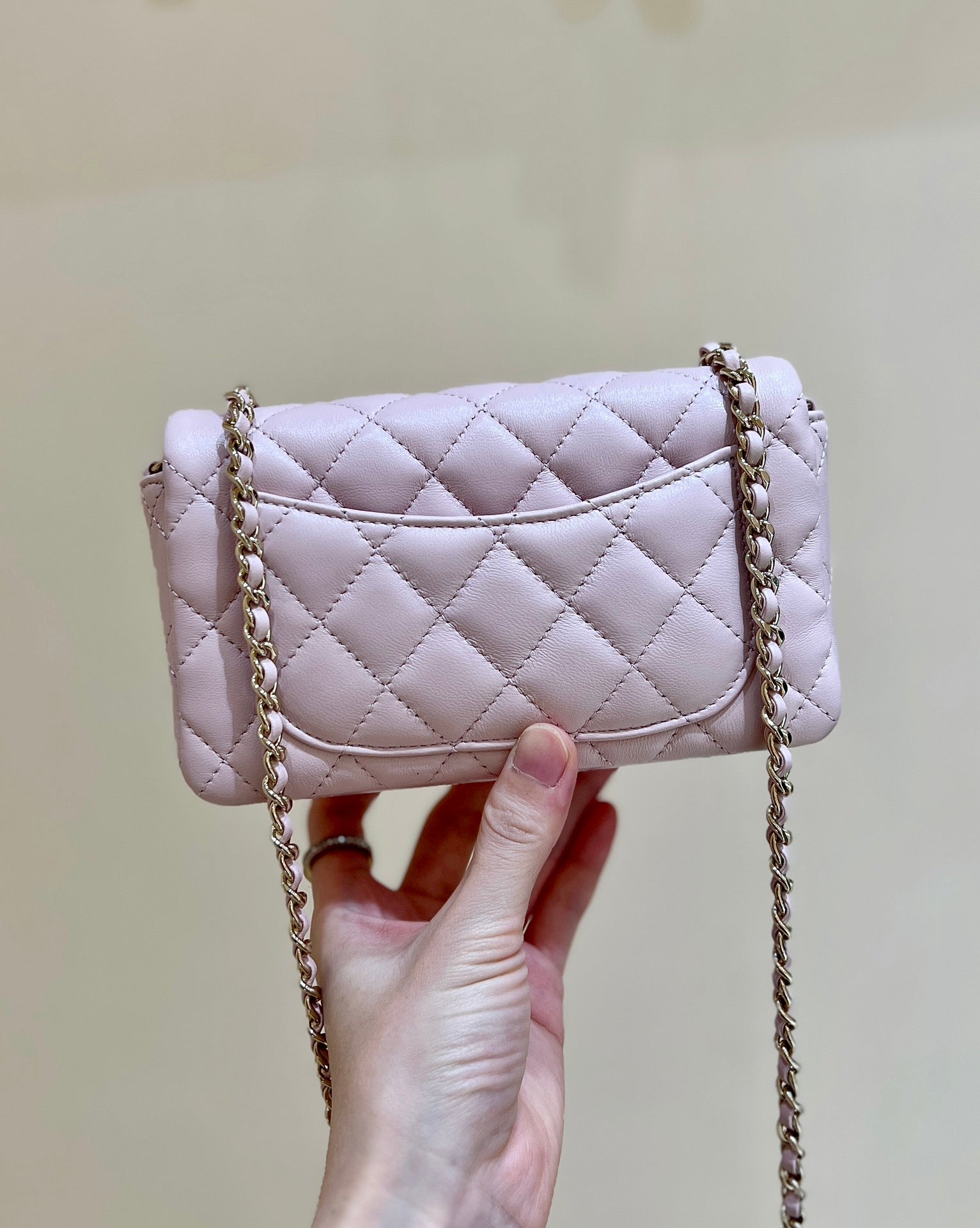 CC 24K MINI FLAP BAG 18CM LIGHT PINK LAMBSKIN GOLD HARDWARE