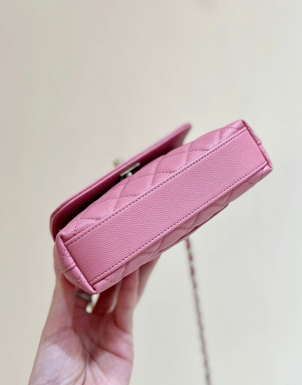 CC 24K COCO HANLE NANO 18CM CUIR DE VEAU GRAINÉ ROSE QUINCAILLERIE DORÉ