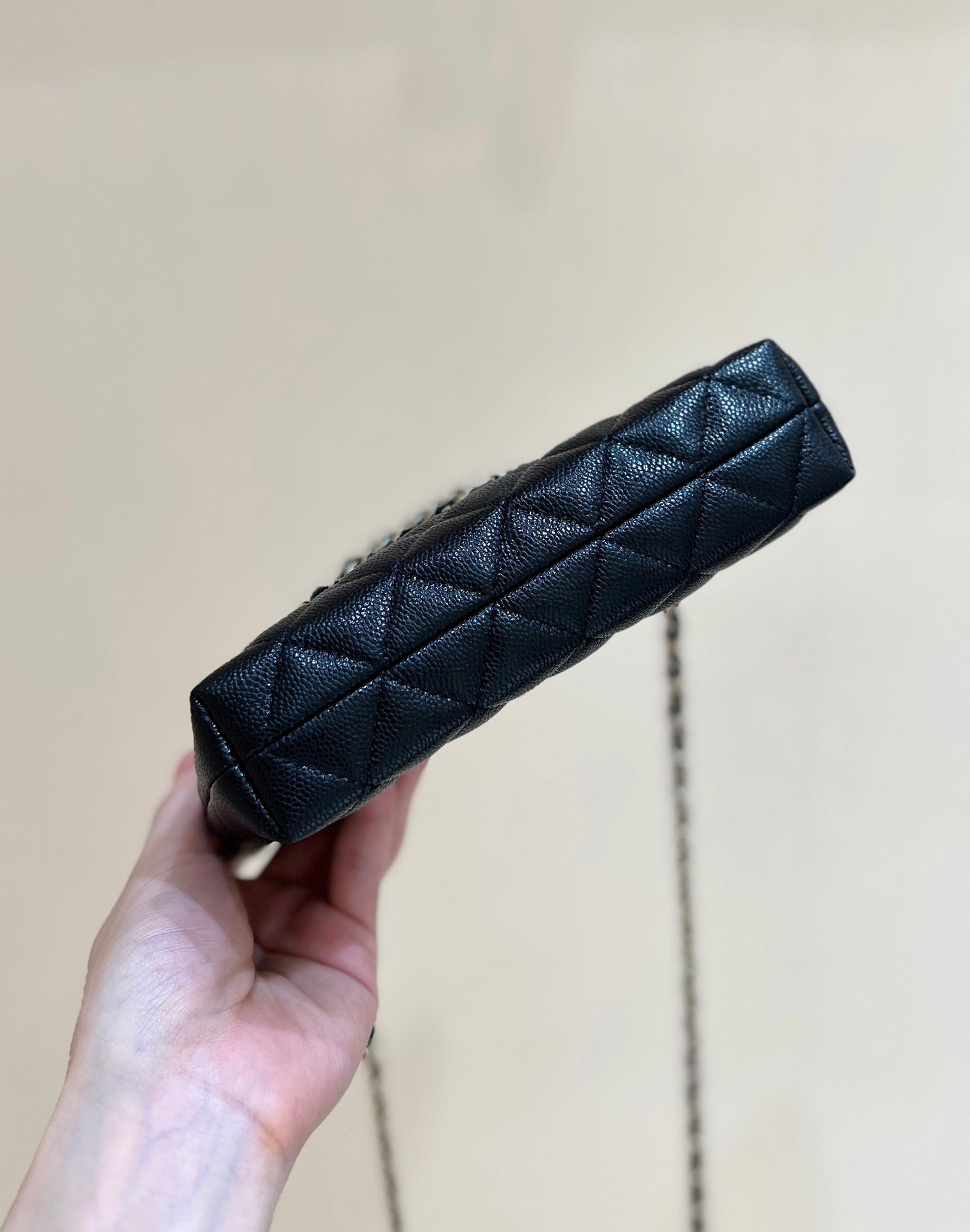25C PETIT SAC CABAS 17CM EN CUIR DE VEAU GRAINÉ NOIR