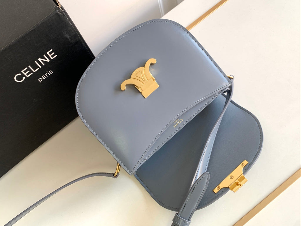 BESACE ADO TRIOMPHE 18,5 CUIR DE VEAU GRIS ACIER DORÉ