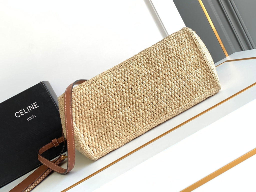 SMALL CABAS THAIS 27CM RAFFIA BROWN CALFSKIN