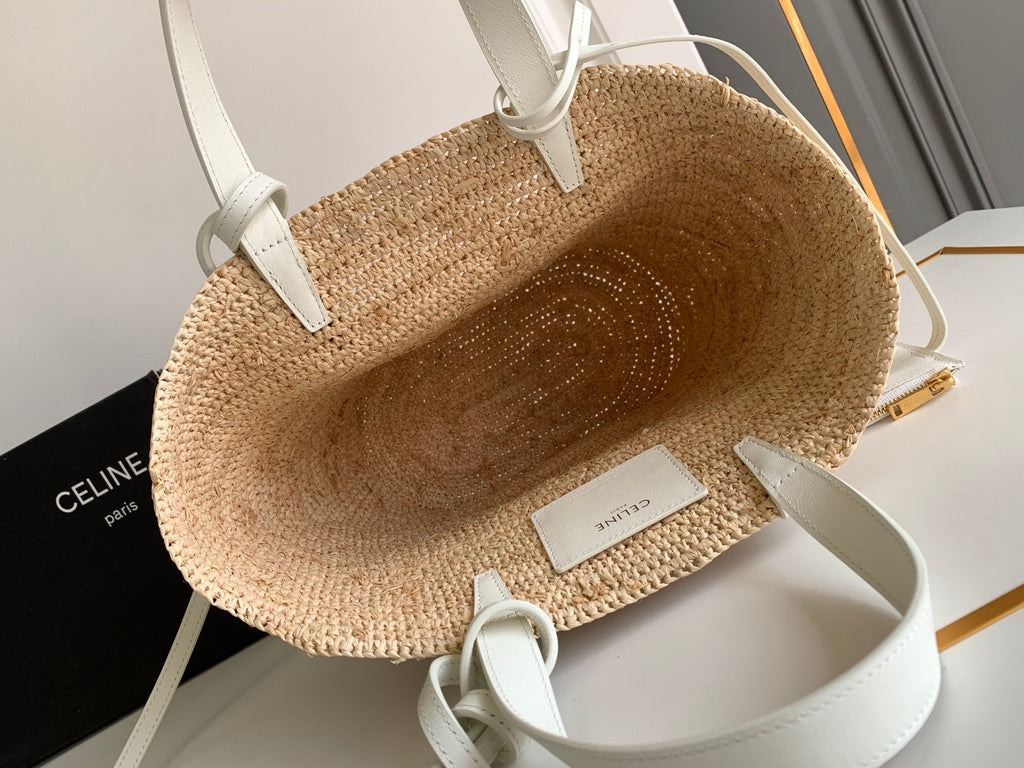 SAC CLASSIQUE ADO SOUPLE 21CM EN RAPHIA CUIR DE VEAU BLANC