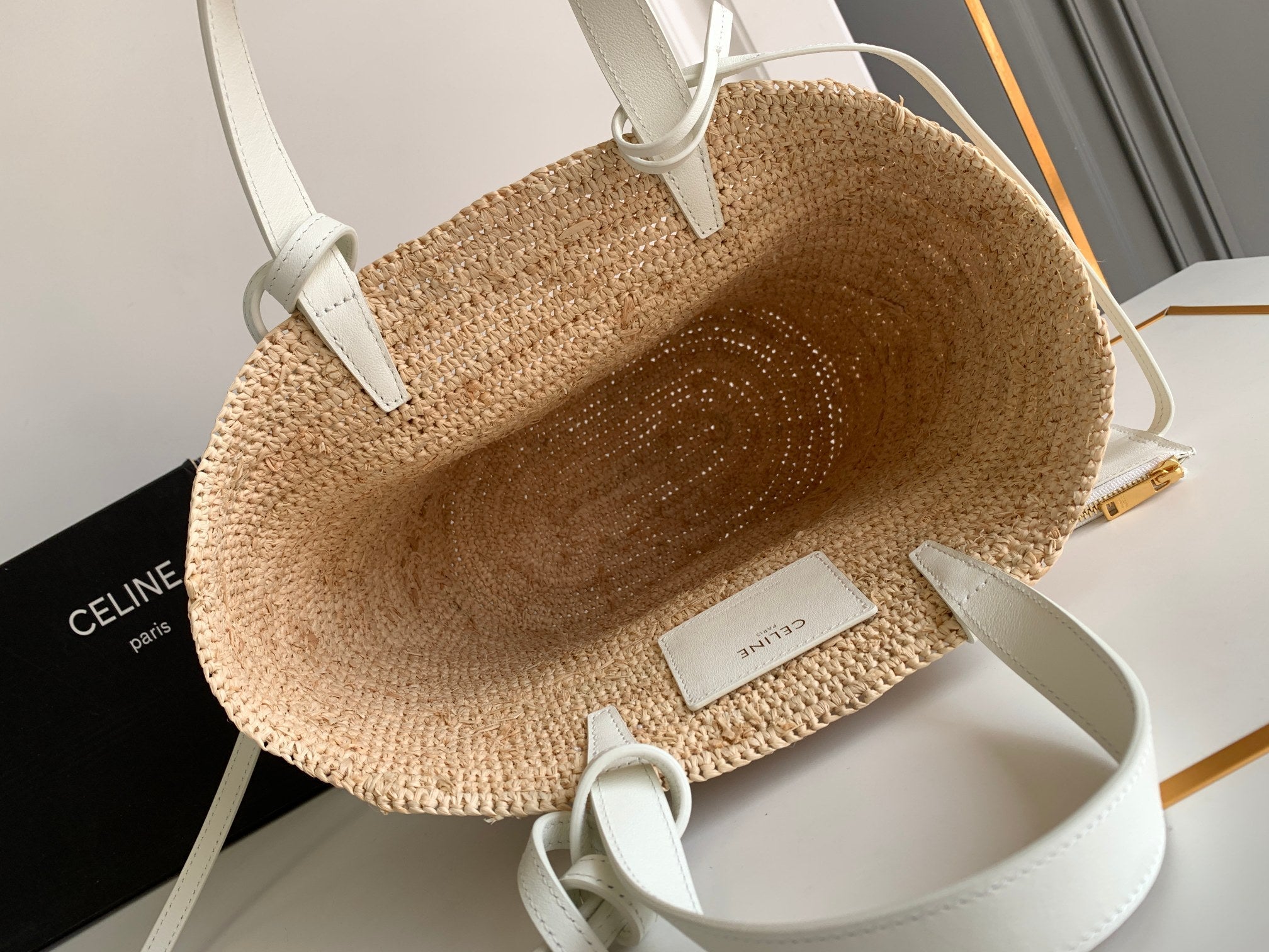 SAC CLASSIQUE ADO SOUPLE 21CM EN RAPHIA CUIR DE VEAU BLANC