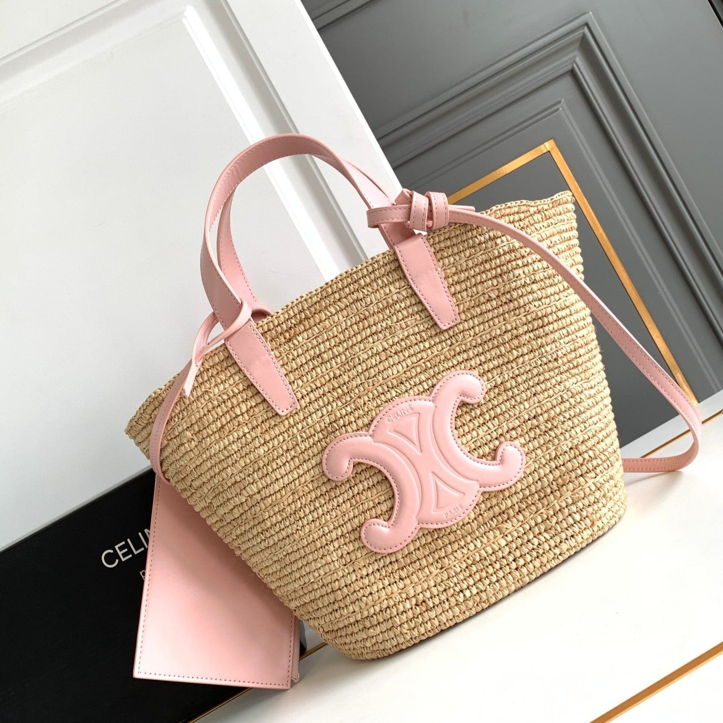 SAC CLASSIQUE ADO SOUPLE 21CM EN CUIR DE VEAU ROSE RAPHIA