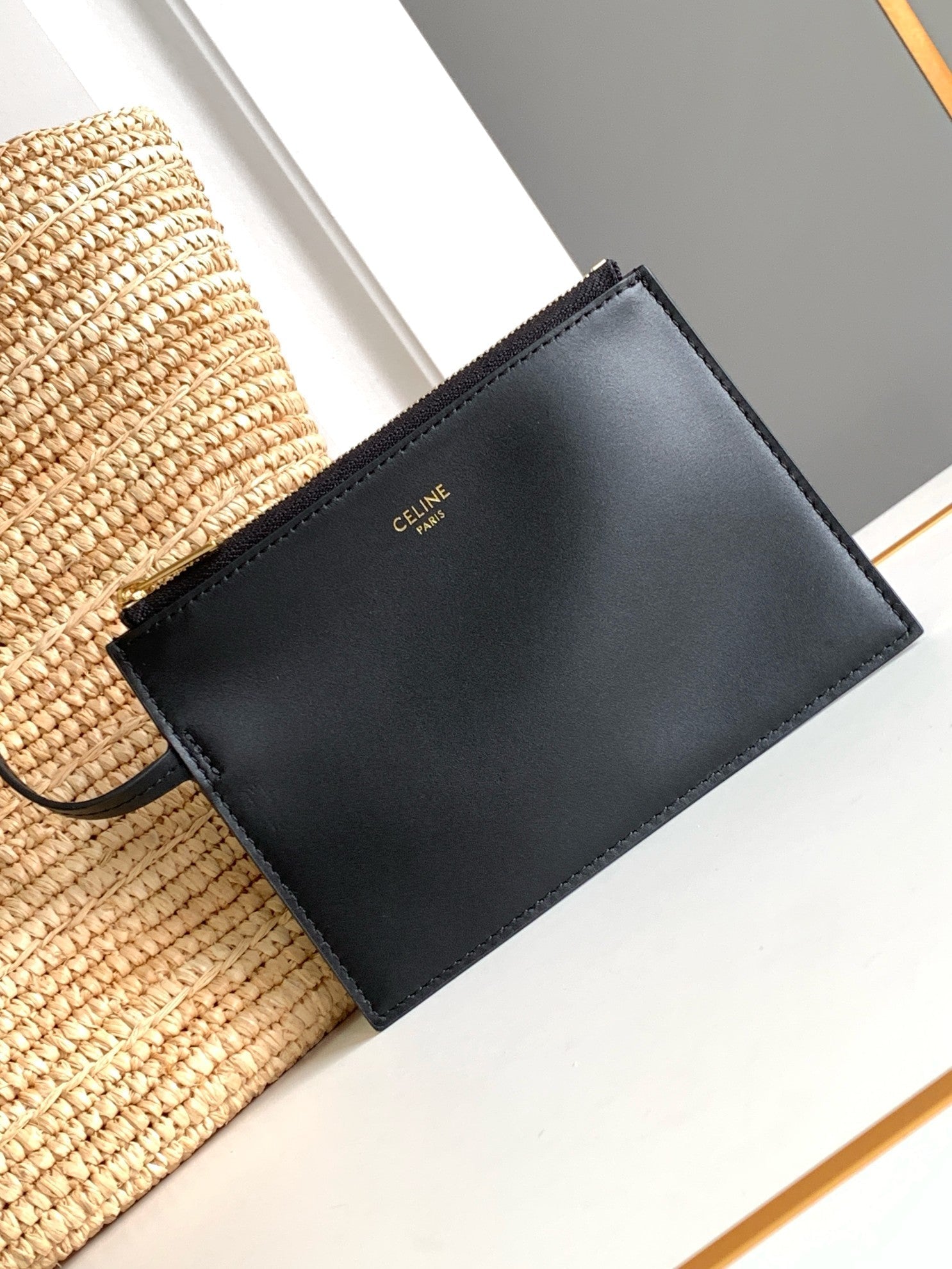 SAC CLASSIQUE ADO SOUPLE 21CM EN RAPHIA CUIR DE VEAU NOIR