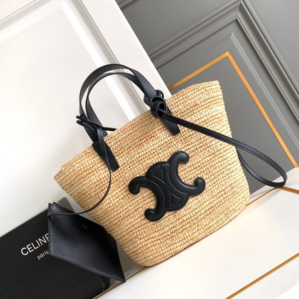 SAC CLASSIQUE ADO SOUPLE 21CM EN RAPHIA CUIR DE VEAU NOIR