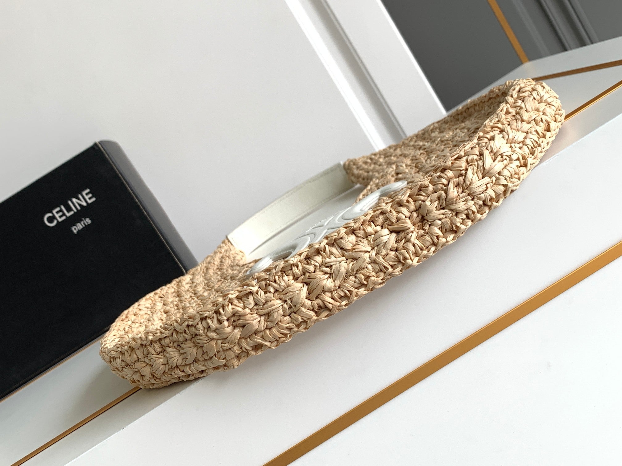SAC HOBO CELIN CLASSIC PANIER 33CM EN RAPHIA ET CUIR DE VEAU BLANC