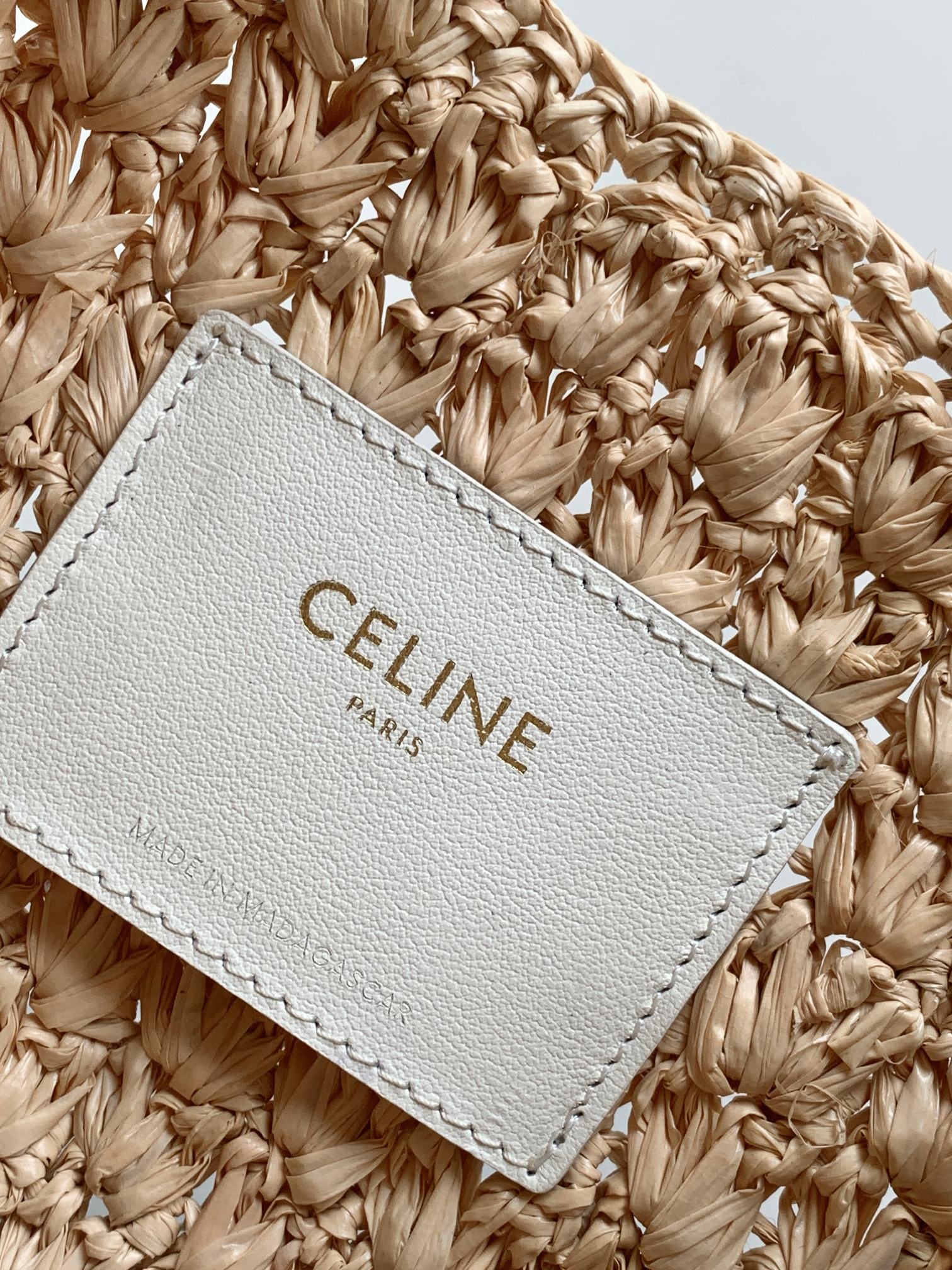 SAC HOBO CELIN CLASSIC PANIER 33CM EN RAPHIA ET CUIR DE VEAU BLANC