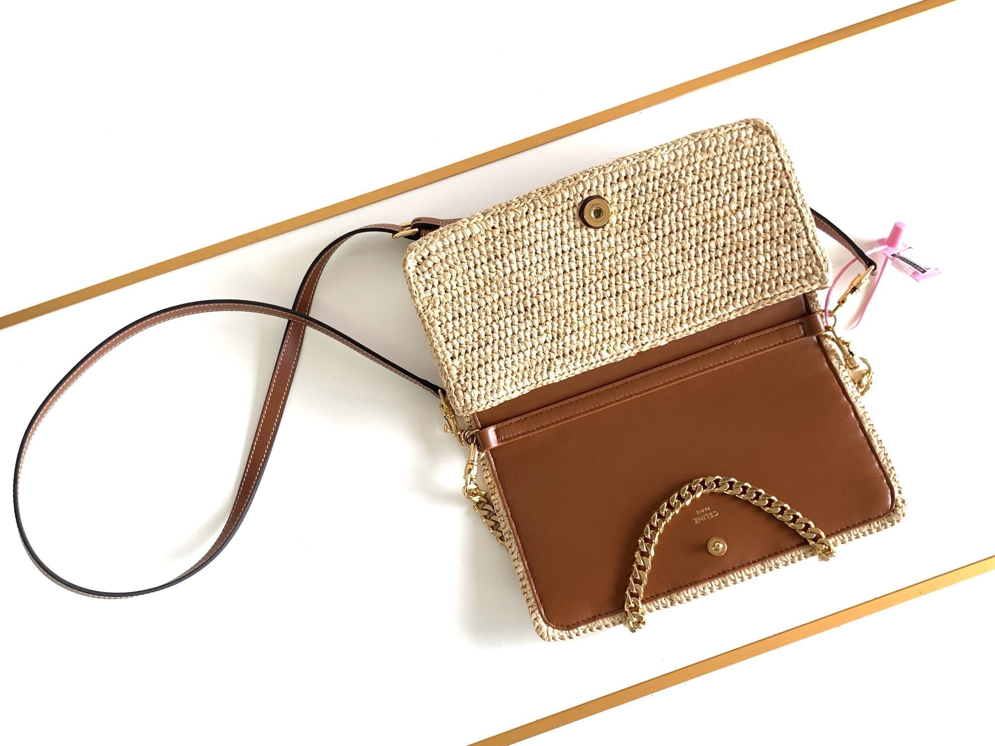 CELIN MULTIPOCHETTE 23 BEIGE RAFFIA TRIMMINGS CALFSKIN