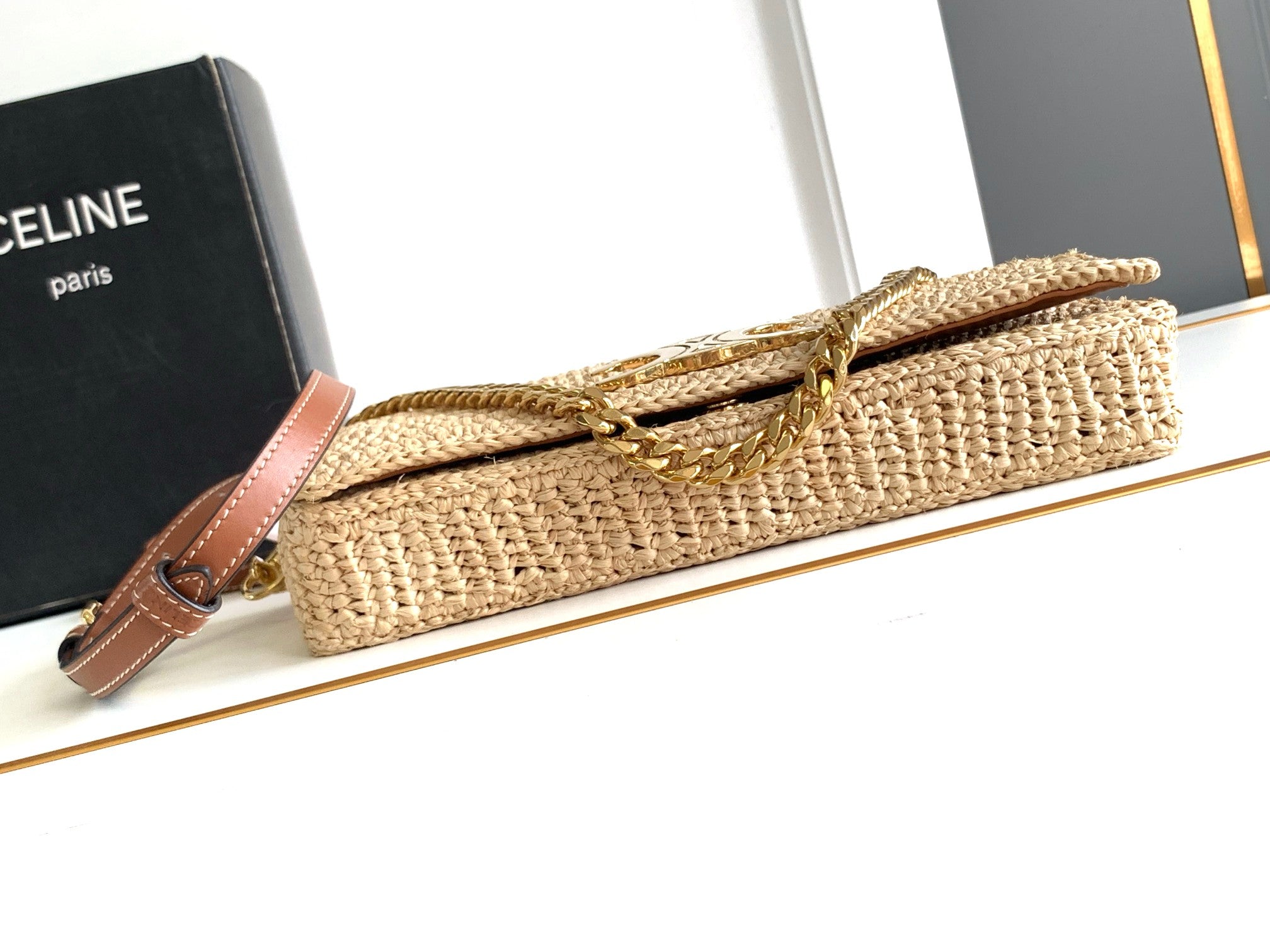 CELIN MULTIPOCHETTE 23 BEIGE RAFFIA TRIMMINGS CALFSKIN